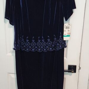 Elegant Navy Dress with Floral Embroidery